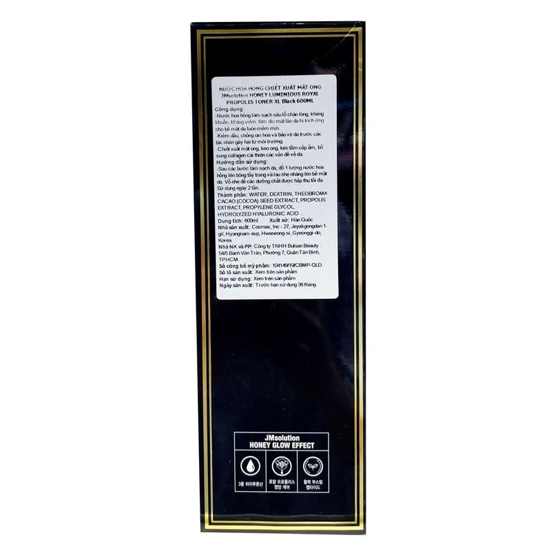 [600ml] Nước Hoa Hồng JMsolution Dưỡng Ẩm Sâu, Đàn Hồi Da Chiết Xuất Mật Ong Honey Luminous Royal Propolis Toner XL (BLACK)