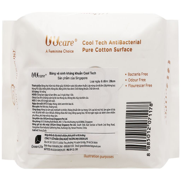  Băng Vệ Sinh UUcare Kháng Khuẩn Ngày Và Đêm Cool Tech 28cm - 10 Miếng (Che tên sản phẩm khi giao hàng) 