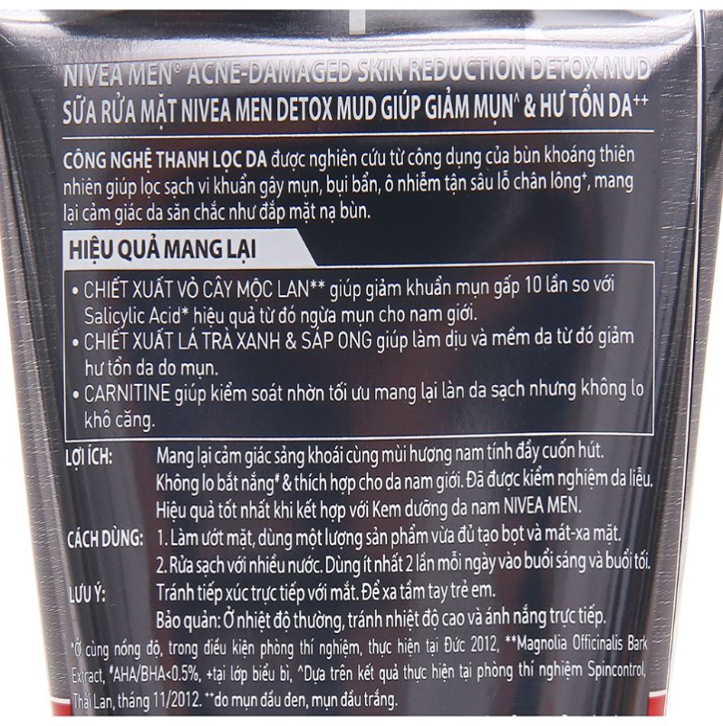 Sữa Rửa Mặt Nivea Kiểm Soát Nhờn & Hỗ Trợ Giảm Mụn Men Acne 8H Oil Clear 10X Acne-Damaged Skin Reduction Detox Mud