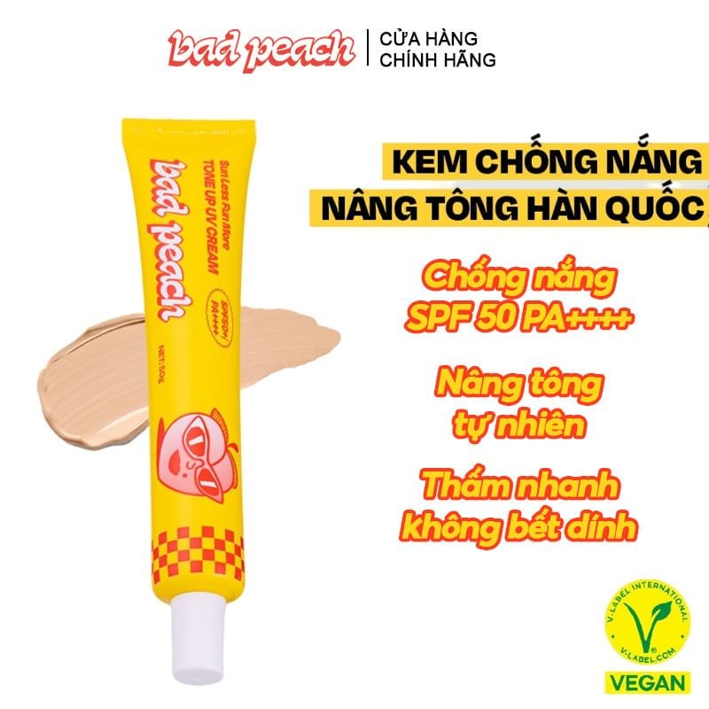 Kem Chống Nắng Nâng Tông Bad Peach Sun Less Fun More Tone Up Cream SPF50+/PA++++ 50g