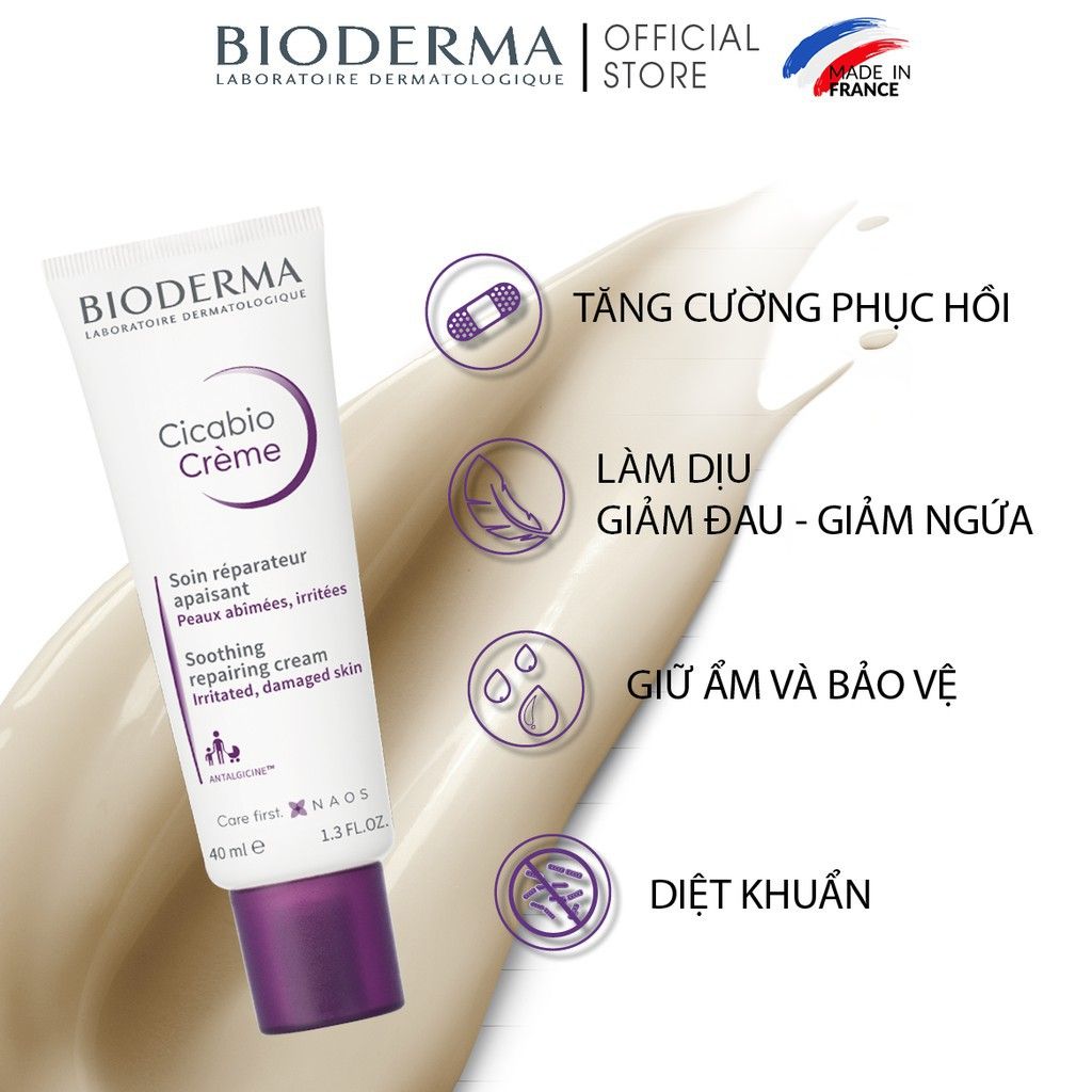 [2 items] Set Kem Dưỡng Ẩm, Phục Hồi Và Nước Tẩy Trang Cho Da Nhạy Cảm Set Bioderma Cicabio Creme 40ml & Bioderma Sensibio H20 100ml