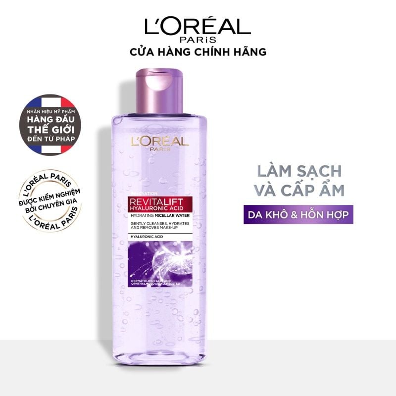 Nước Tẩy Trang Làm Sạch, Cấp Ẩm L'oreal Revitalift Hyaluronic Acid Hydrating Micellar Water