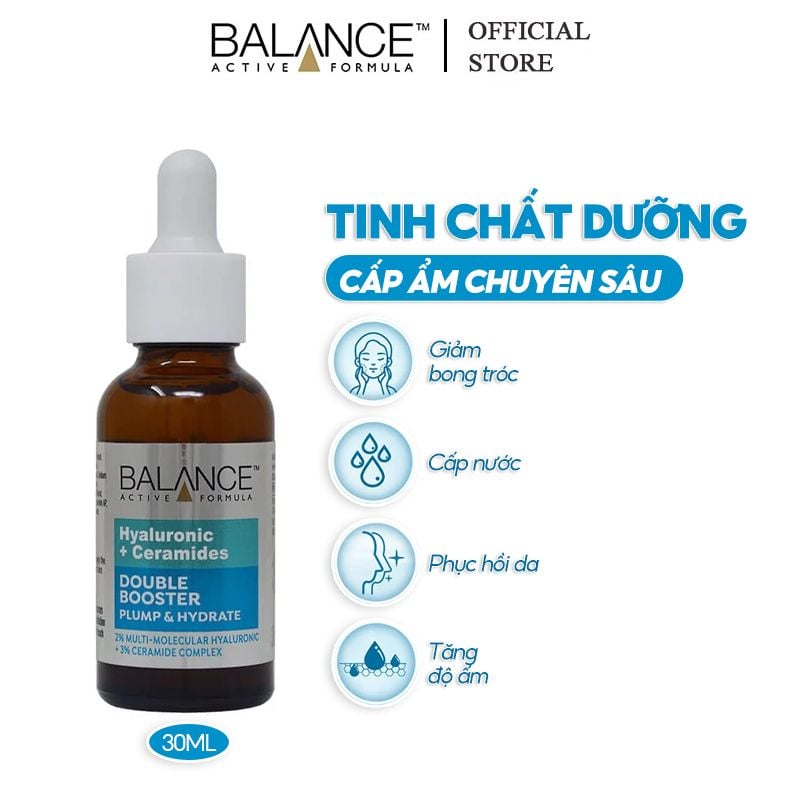 Serum Balance Active Formula Cấp Ẩm Sâu Và Hỗ Trợ Phục Hồi Da Hyaluronic + Ceramides Double Booster 30ml