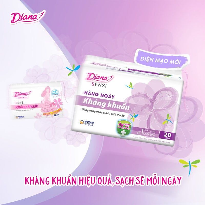 Băng Vệ Sinh Diana Sensi Hằng Ngày Kháng Khuẩn - 20 Miếng (Che tên sản phẩm khi giao hàng)