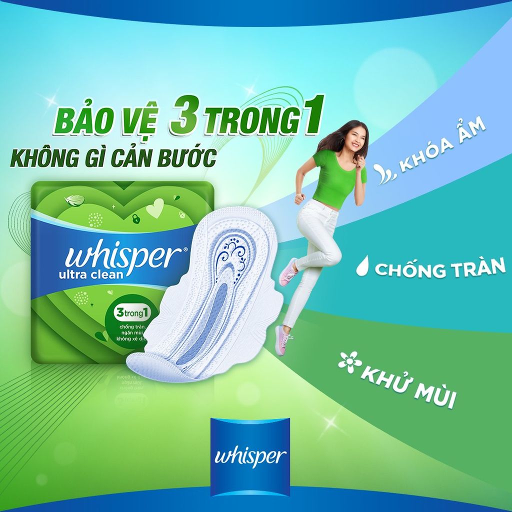 [10 Miếng] Băng Vệ Sinh Whisper Ultra Clean Siêu Mỏng Có Cánh Ngày Thường (Che tên sản phẩm khi giao hàng)