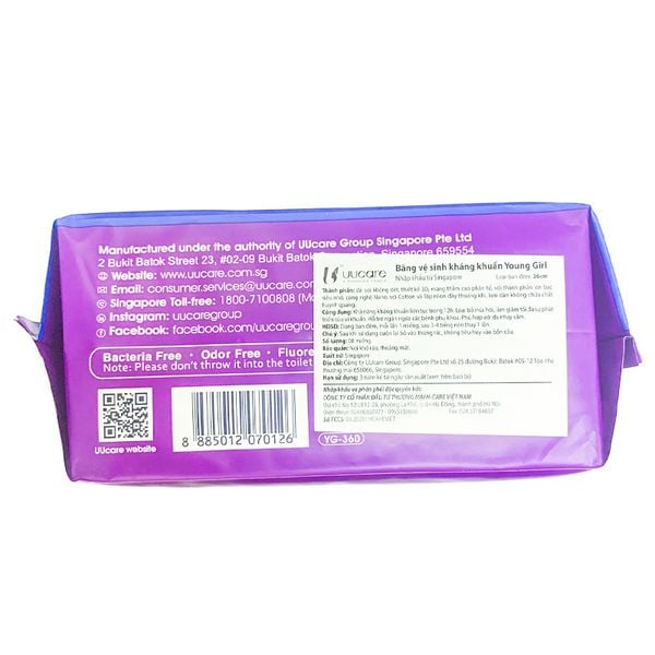  Băng Vệ Sinh UUcare Kháng Khuẩn Ban Đêm Young Girl 36cm (Che tên sản phẩm khi giao hàng) 
