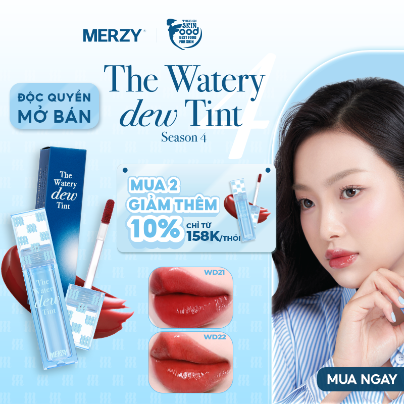 [NEW][DEW4 - XANH DƯƠNG] Son Tint Bóng Dạng Thạch, Bền Màu, Lâu Trôi Cho Đôi Môi Căng Mọng, Ẩm Mịn Merzy The Watery Dew Tint 4g