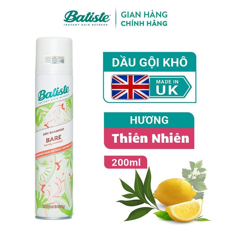Dầu Gội Khô Batiste Giúp Làm Sạch, Tóc Bồng Bềnh Dry Shampoo 200ml
