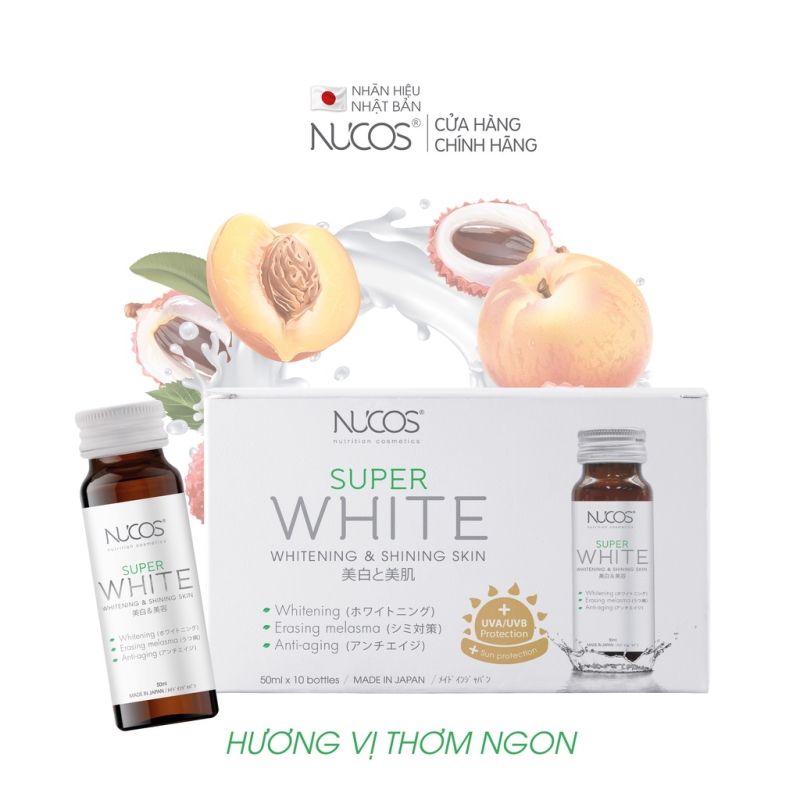 [Tặng kèm 2 chai] [Hộp 10 chai] Nước Uống Trắng Da, Mờ Thâm Nám Nhật Bản Nucos Super White Whitening & Shining Skin