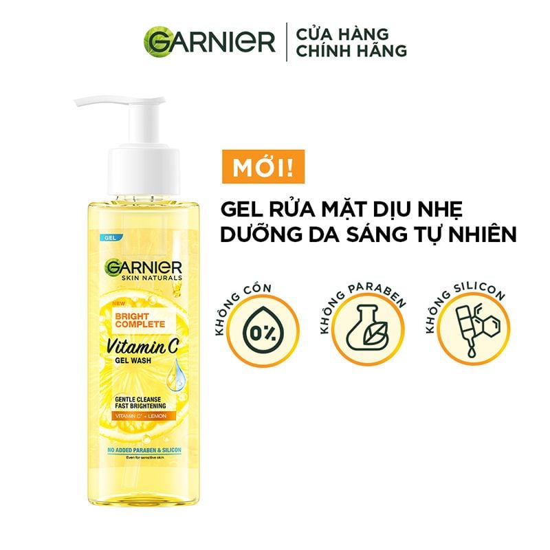 Gel Rửa Mặt Garnier Vitamin C Sạch Sâu Dịu Nhẹ Sáng Da Skin Naturals Bright Complete Vitamin C Gel Wash 120ml