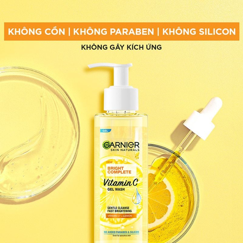 Gel Rửa Mặt Vitamin C Sạch Sâu Dịu Nhẹ Sáng Da Garnier Skin Naturals Bright Complete Vitamin C Gel Wash 120ml