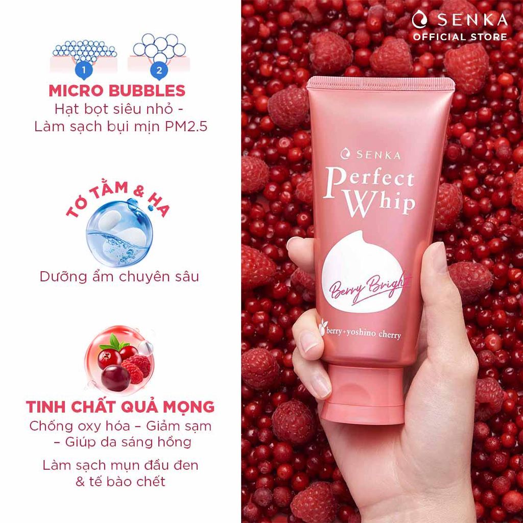 Sữa Rửa Mặt Làm Sạch Sâu, Sáng Hồng Senka Perfect Whip Berry Bright 100g