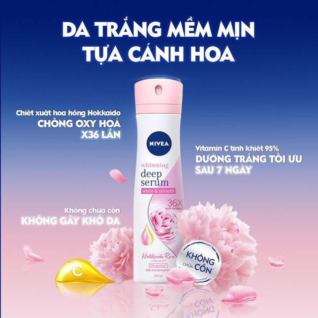 Xịt Ngăn Mùi Serum Dưỡng Trắng Da Nivea Brightening Deep Serum 48H Anti-Perspirant 150ml