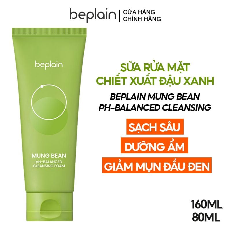 Sữa Rửa Mặt Beplain Chiết Xuất Đậu Xanh Cân Bằng Độ pH Mung Bean pH-Balanced Cleansing Foam