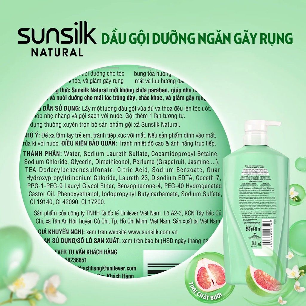 [650g] Dầu Gội Chiết Xuất Thiên Nhiên Sunsilk Natural Dưỡng Ngăn Gãy Rụng