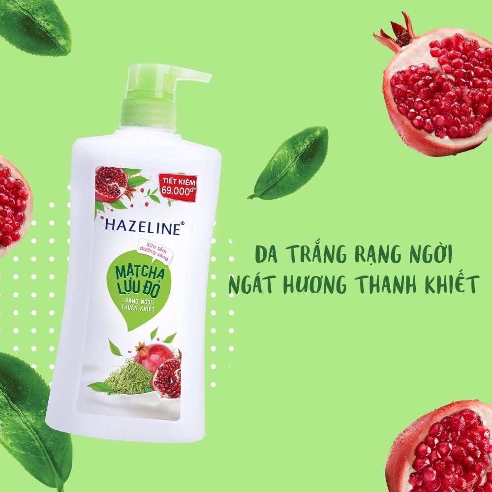 Hazeline Sữa Tắm Sáng Mịn Rạng Ngời - Matcha & Lựu Đỏ