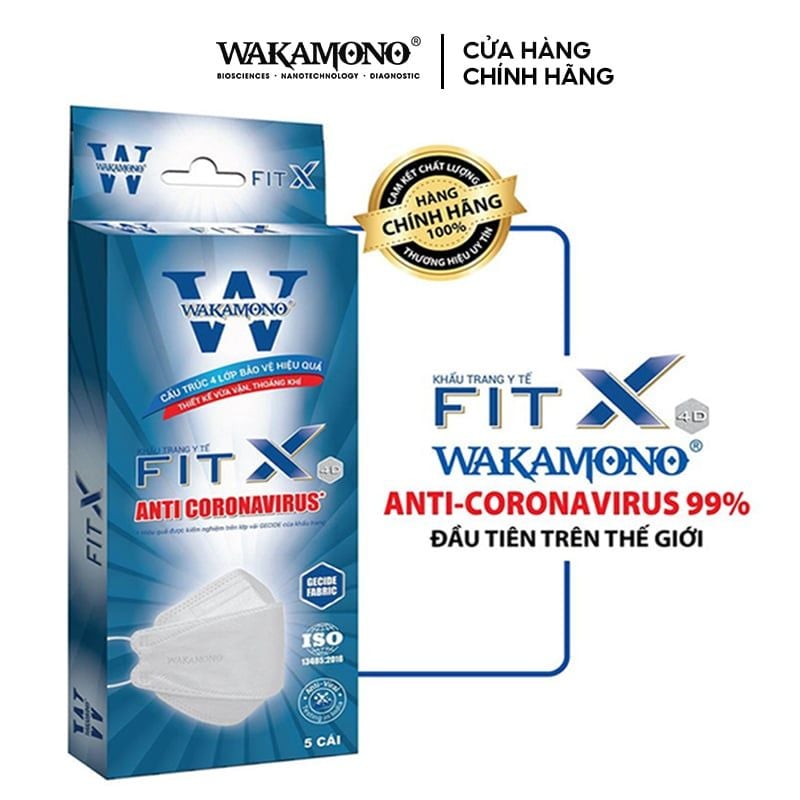 [Hộp 5 Cái] Khẩu Trang Y Tế Chống 99% Vi Khuẩn Wakamono FIT X 4D