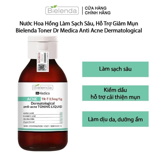 Nước Hoa Hồng Làm Sạch Sâu, Hỗ Trợ Giảm Mụn, Phục Hồi Da Bielenda Toner Dr Medica Anti Acne Dermatological 250ml