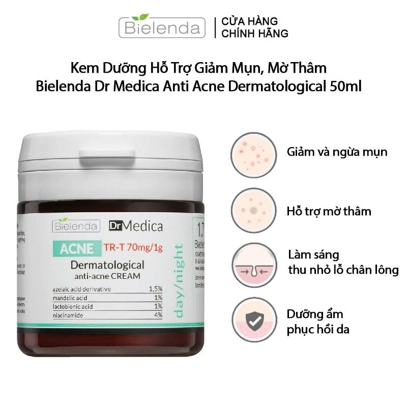 Kem Dưỡng Bielenda Hỗ Trợ Giảm Mụn, Mờ Thâm Dr Medica Anti Acne Dermatological 50ml