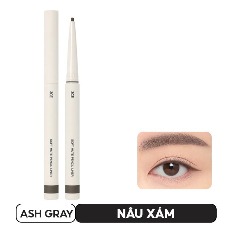 Bút Chì Kẻ Mắt Bền Màu 3CE Soft Mute Liner #Ash Gray 0.1g