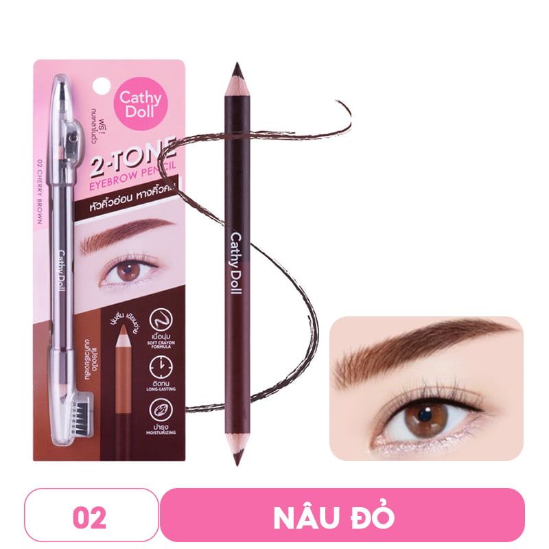 Chì Kẻ Mày 2 Màu Trong 1 Siêu Mịn, Bền Màu, Lâu Trôi Cathy Doll 2-Tone Eyebrow Pencil