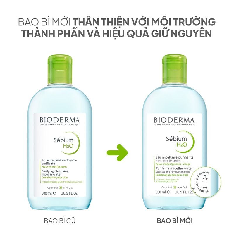 Nước Tẩy Trang Bioderma Cho Da Dầu, Da Hỗn Hợp, Da Mụn Sebium H2O