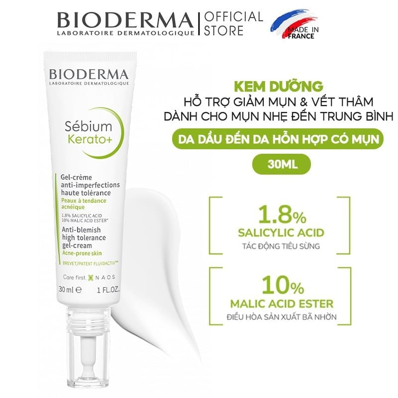 Kem Dưỡng Hỗ Trợ Cải Thiện Mụn & Mờ Thâm Bioderma Sebium Kerato+ 30ml