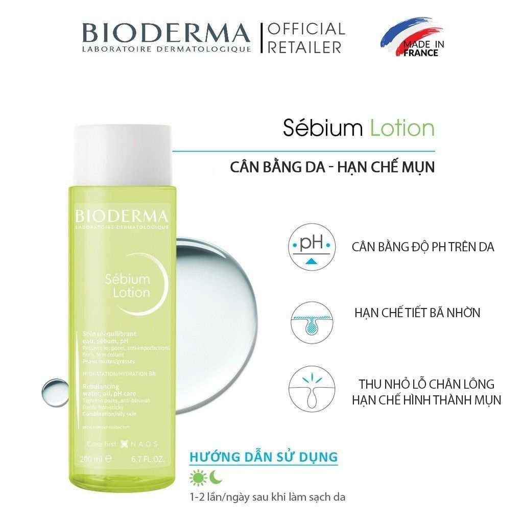 Nước Hoa Hồng Cân Bằng, Cải Thiện Mụn Cho Da Dầu, Da Hỗn Hợp Bioderma Sebium Lotion (date 2/2025)