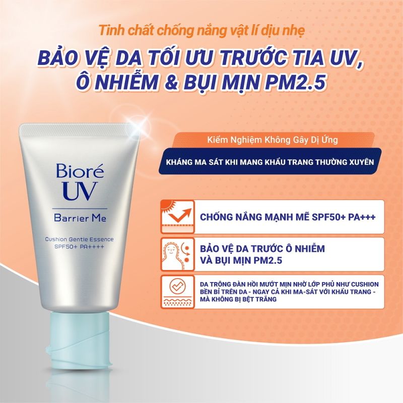 Kem Chống Nắng Bioré Dưỡng Ẩm, Kháng Nước Cao UV Barrier Me Cushion Gentle Essence SPF50+/PA++++ 60g