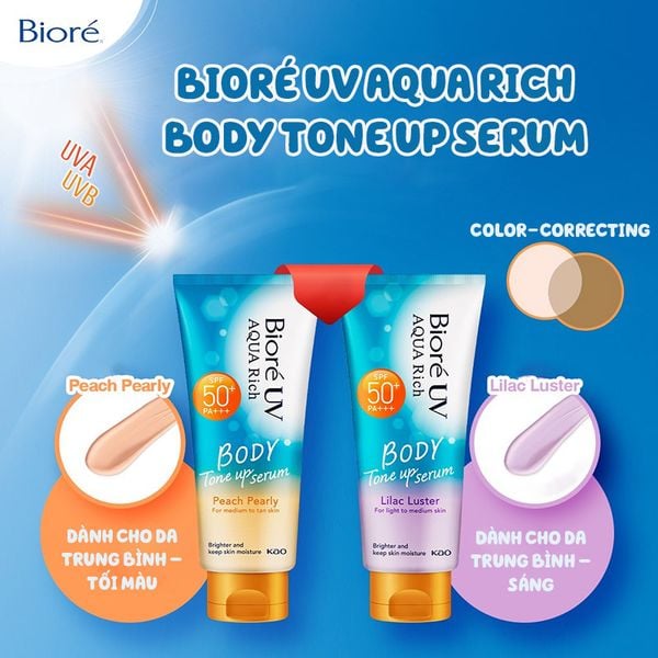  Serum Chống Nắng Dưỡng Thể Bioré Nâng Tông UV Aqua Rich Body Tone Up Serum SPF50+/PA+++ 130ml 