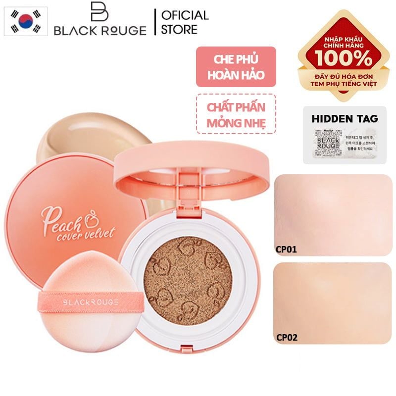 Phấn Nước Dưỡng Ẩm, Che Phủ Tốt Black Rouge Peach Cover Velvet Cushion SPF50+/PA++++ 14g