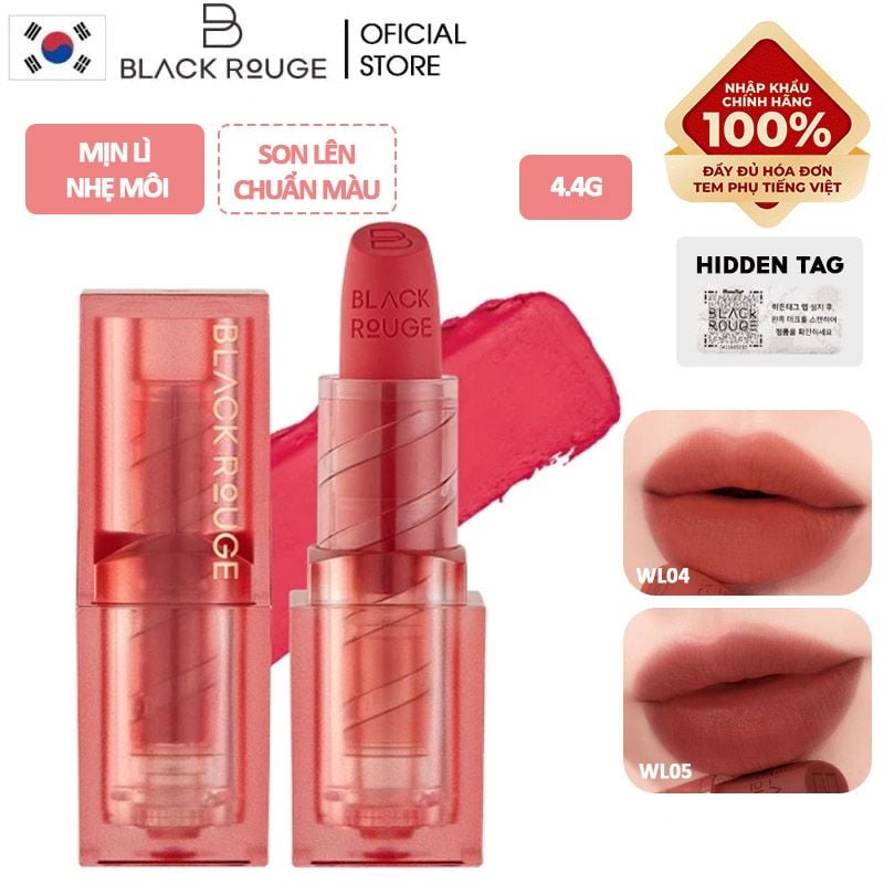 Son Thỏi Lì, Mịn Mượt Môi, Lên Màu Chuẩn Black Rouge Wearable Velvet Lipstick 4.4g