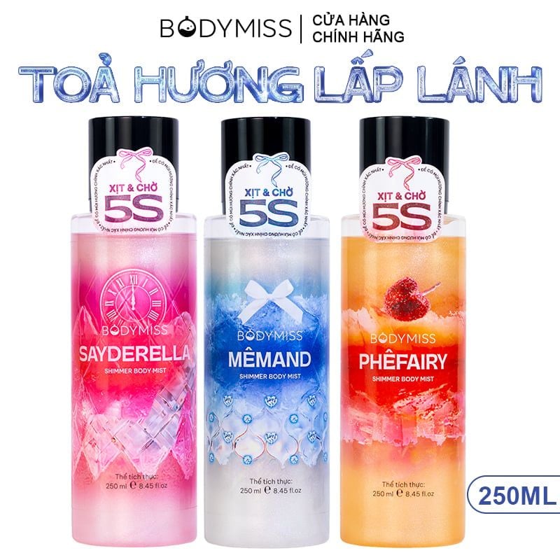 Xịt Thơm Toàn Thân Hương Nước Hoa Có Nhũ, Kim Tuyến Bodymiss Shimmer Body Mist 250ml
