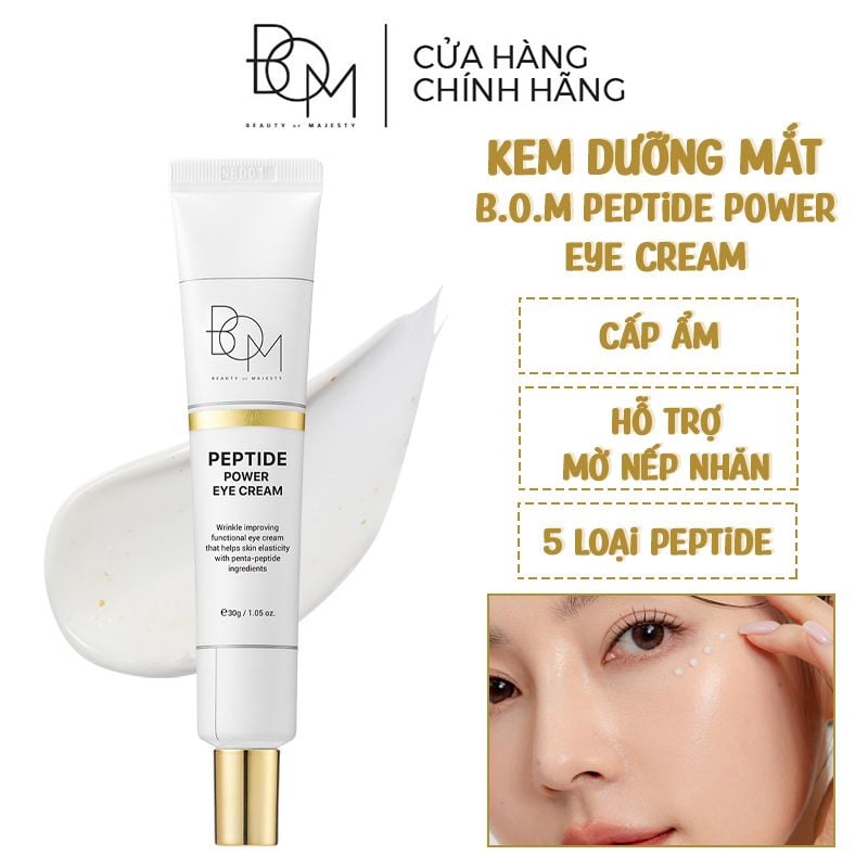 Kem Dưỡng Mắt B.O.M Cấp Ẩm, Hỗ Trợ Mờ Nếp Nhăn Peptide Power Eye Cream 30g