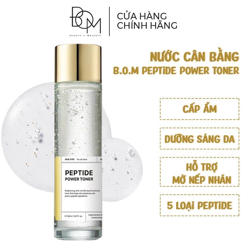 Nước Cân Bằng B.O.M Làm Sáng Da, Hỗ Trợ Mờ Nếp Nhăn Peptide Power Toner