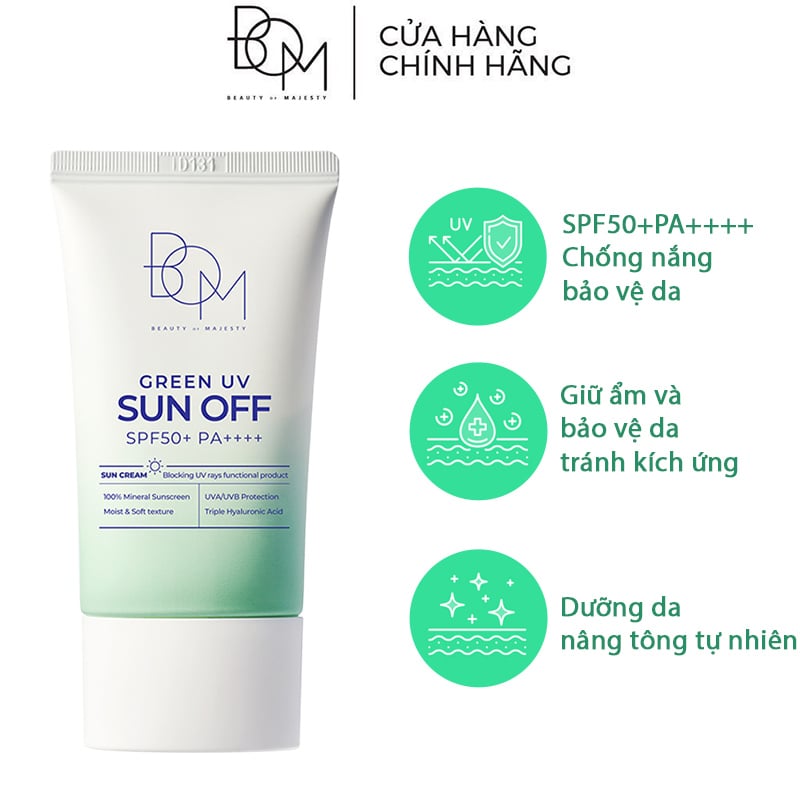 Kem Chống Nắng Dưỡng Ẩm Nhẹ Dịu Cho Mọi Loại Da B.O.M Green UV Sun Off SPF50+/PA++++ 50ml