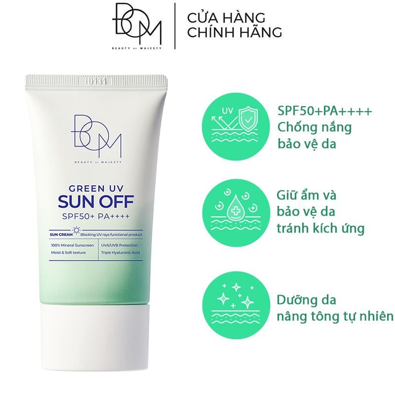 Kem Chống Nắng B.O.M Dưỡng Ẩm Nhẹ Dịu Cho Mọi Loại Da Green UV Sun Off SPF50+/PA++++ 50ml