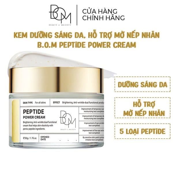  Kem Dưỡng Ẩm B.O.M Hỗ Trợ Sáng Da, Mờ Nếp Nhăn Peptide Power Cream 50g 