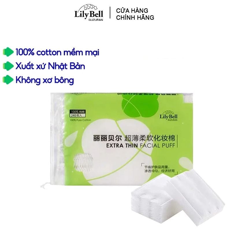 [240 Miếng] Bông Tẩy Trang Không Xơ Bông, Mềm Mại Lily Bell Extra Thin Facial Puff