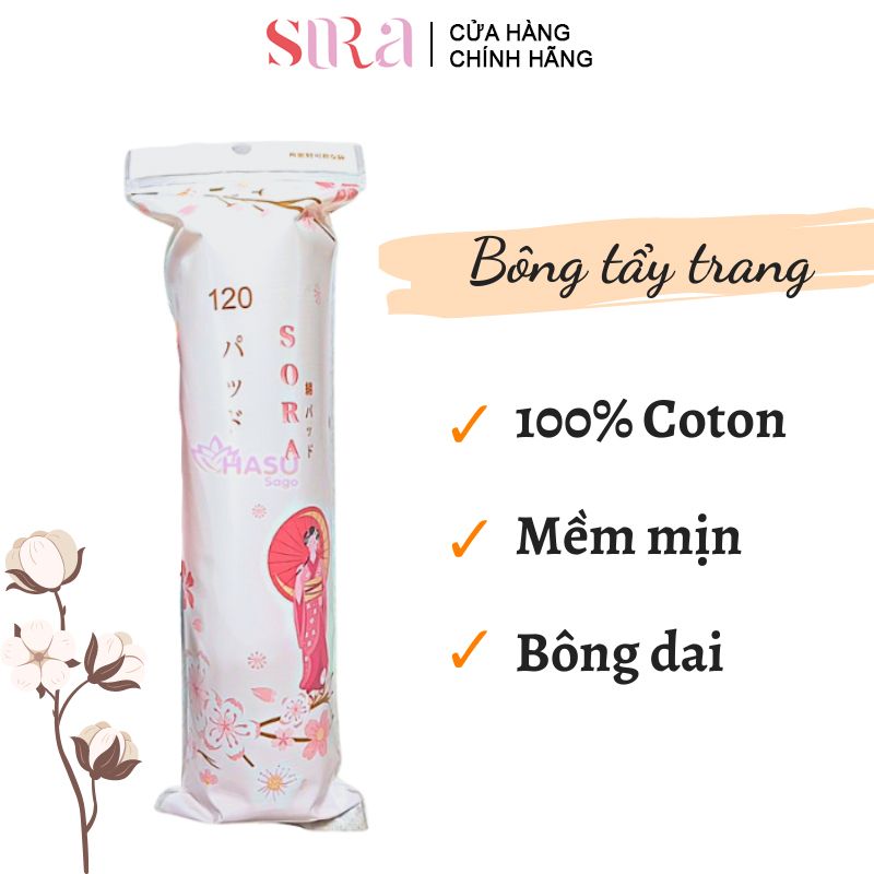 Bông Tẩy Trang Sora Mềm Mịn, Không Xơ Bông 120 Miếng