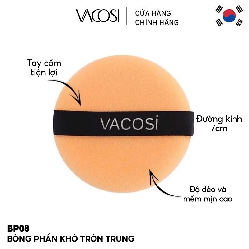 Bông Phấn Khô Tròn Trung Vacosi Medium Round Puff - BP08