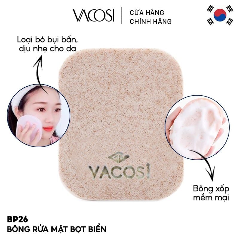 Bông Mút Rửa Mặt Bọt Biển, Loại Bỏ Bụi Bấn, Dịu Nhẹ Cho Da Vacosi BP26