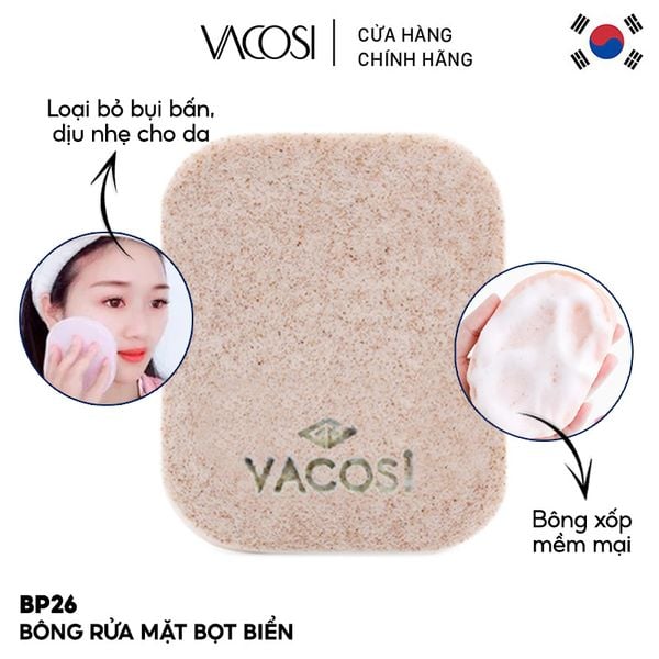  Bông Mút Rửa Mặt Vacosi Bọt Biển, Loại Bỏ Bụi Bẩn, Dịu Nhẹ Cho Da BP26 