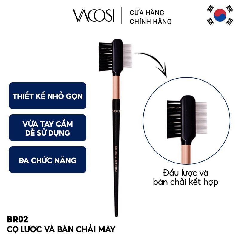 Cọ Lược Và Bàn Chải Mày Vacosi Eyebrow Brush - BR02