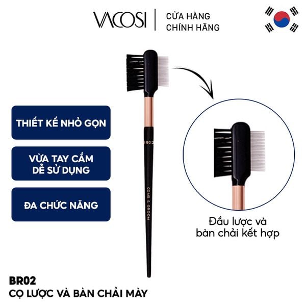  Cọ Lược Và Bàn Chải Mày Vacosi Eyebrow Brush - BR02 
