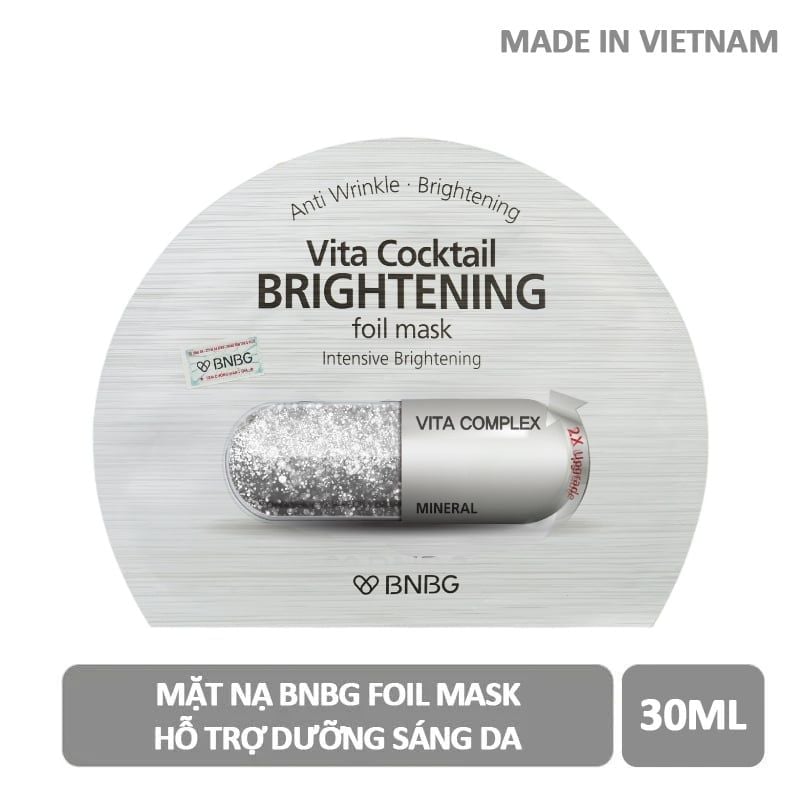 Mặt Nạ Lá Nguyên Khối Hỗ Trợ Dưỡng Trắng, Cấp Ẩm BNBG Vita Cocktail Foil Mask 30ml