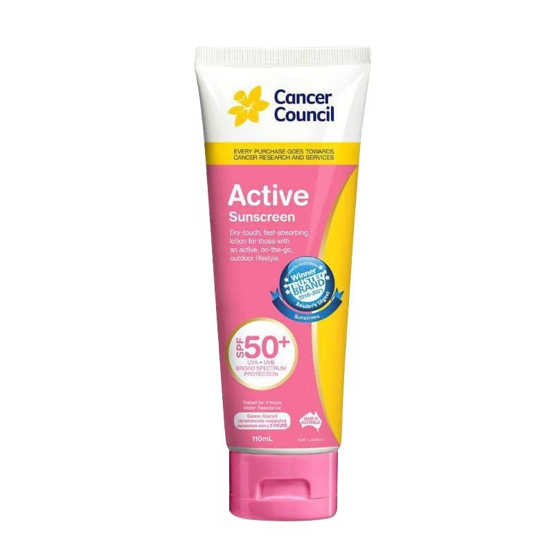 Kem Chống Nắng Cancer Council Năng Động Bảo Vệ Da Tránh Tia UV Active Sunscreen SPF50+/PA++++ #SENSITIVE 110ml