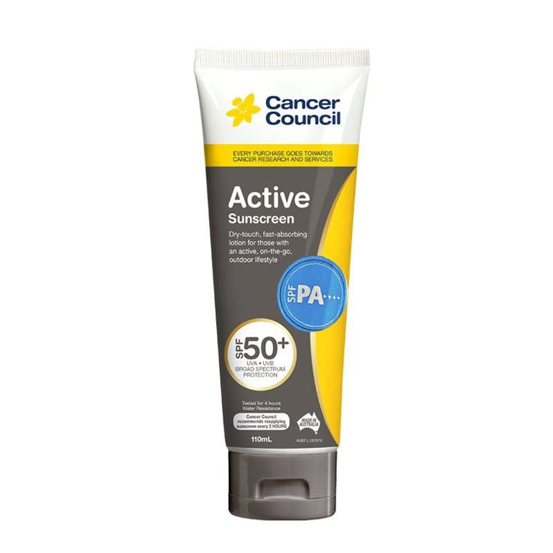 Kem Chống Nắng Cancer Council Năng Động Bảo Vệ Da Tránh Tia UV Active Sunscreen SPF50+/PA++++ #SENSITIVE 110ml