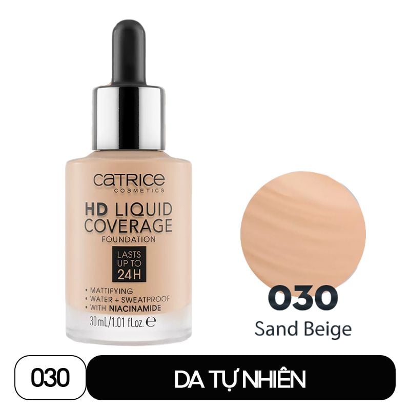 Kem Nền Kiềm Dầu, Che Phủ Tự Nhiên Catrice HD Liquid Coverage Foundation 30ml