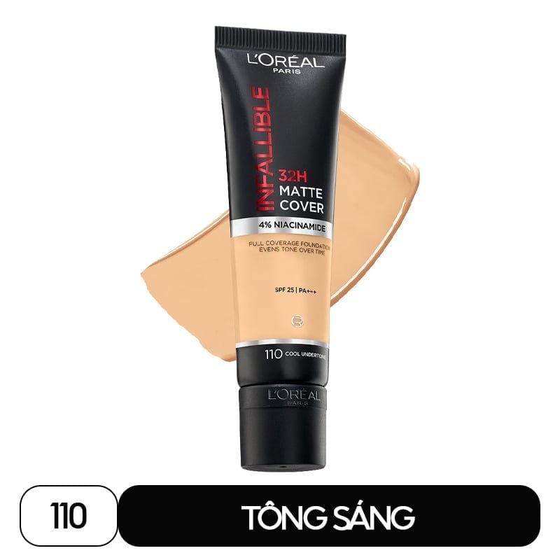 Kem Nền L'Oreal Che Phủ Cao, Kiềm Dầu, Lâu Trôi Với 4% Niacinamide Infallible 32H Matte Cover Foundation SPF25 PA+++ 30ml
